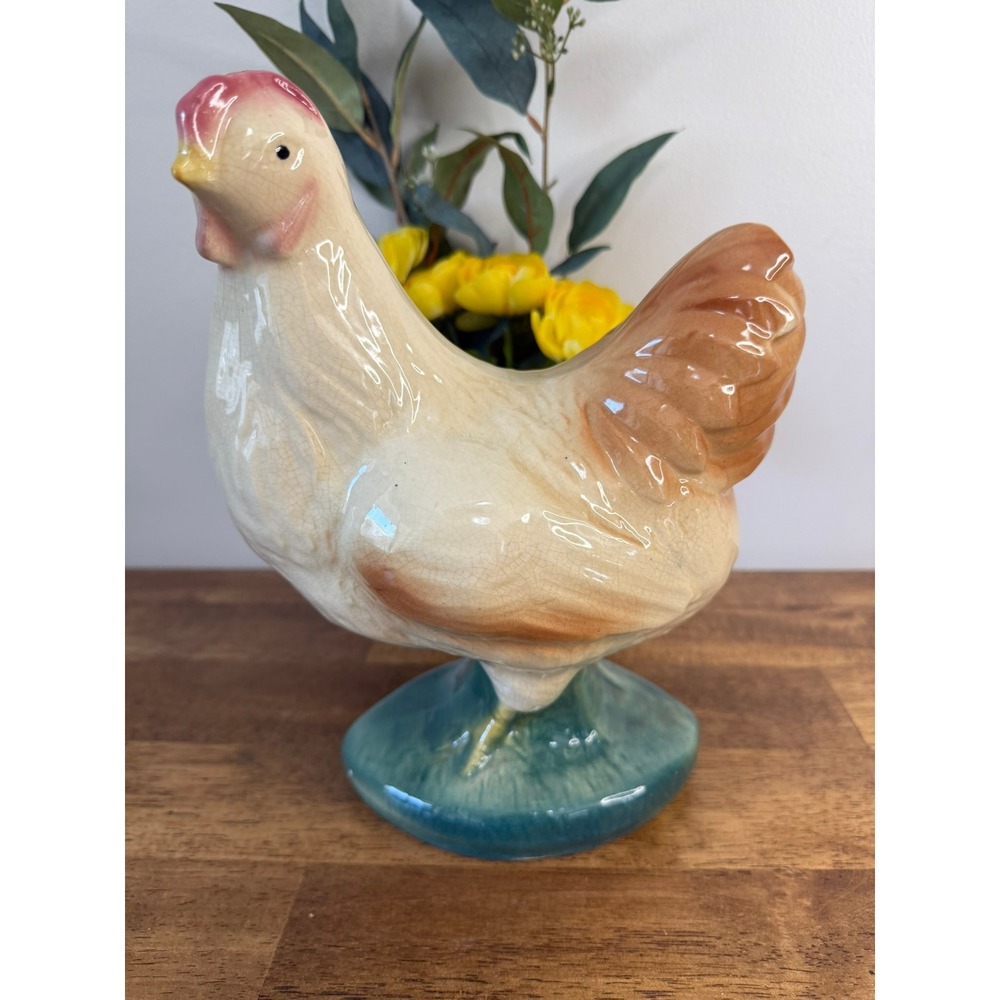 Vintage Ceramic Chicken Figure Farmhouse Country Hen Statue Cottage Decor Farm